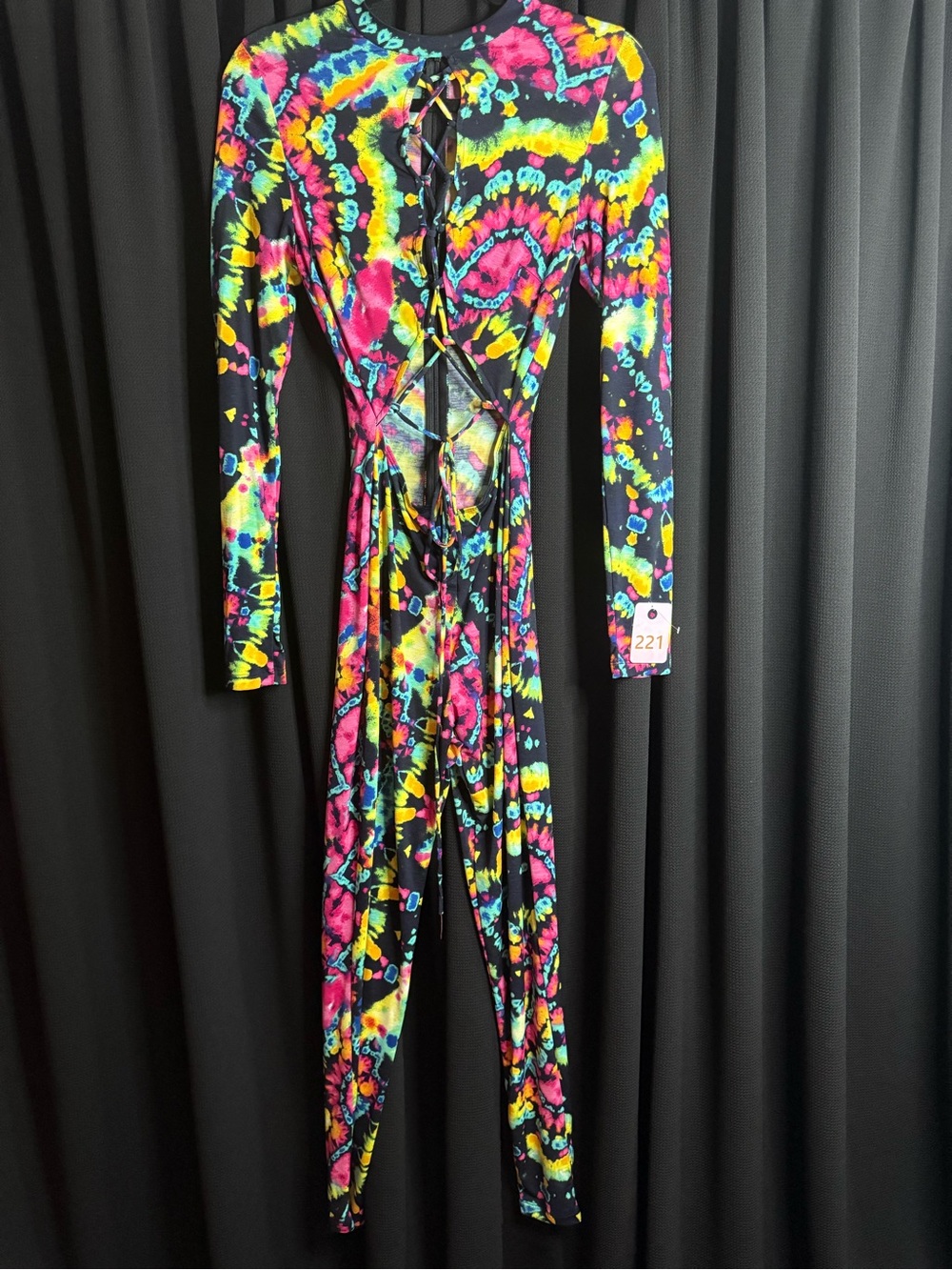Neon Multi Tie-Dye Lace-Up One-Piece Jumpsuit